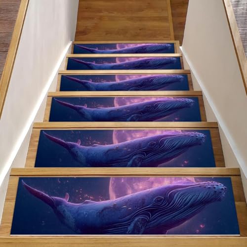 Tapis d'intérieur résistant Whale Moon pour marches d'escalier en bois confortables