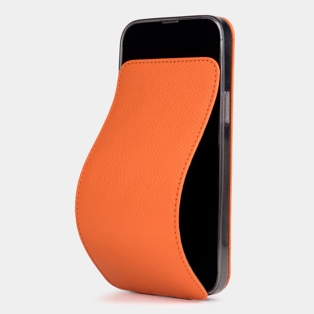 Marcel Robert - Leather flip Flap case for iPhone 13 Pro - Patented Model - Ultra Thin - Made in France - [ Orange ]