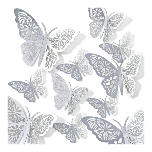 Adhesivos Decorativos de Mariposas 3D Plata x12 miniatura 5