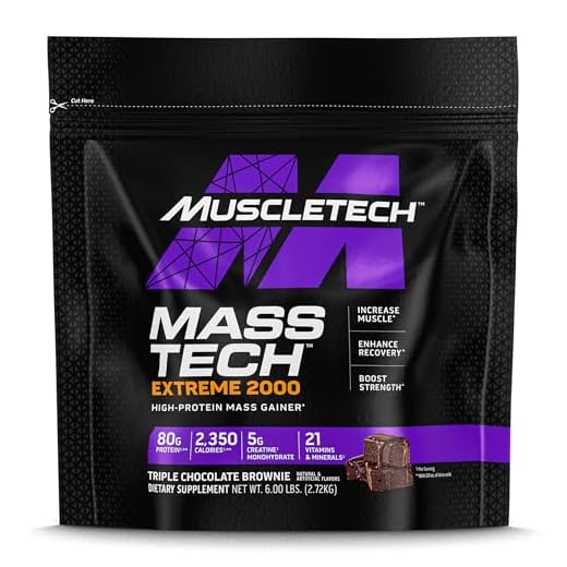 MuscleTech Mass Gainer Mass-Tech Extreme 2000, Muscle Builder Whey Protein Powder, Protein + Creatine + Carbs, Max-Protein Weight Gainer for Women & Men, Vanilla Milkshake, 6lbs (Packaging May Vary)
