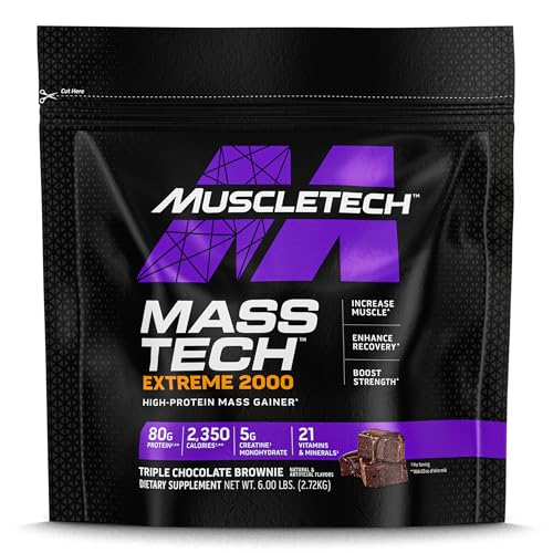 Muscletech High-Protein Mass Gainer (Triple Chocolate Brownie 6LB) - Mass Tech Extreme 2000 Mass Gainer Protein Powder Supplement - Weight Gainer for Increase Muscle Enhanced Recovery & Strength