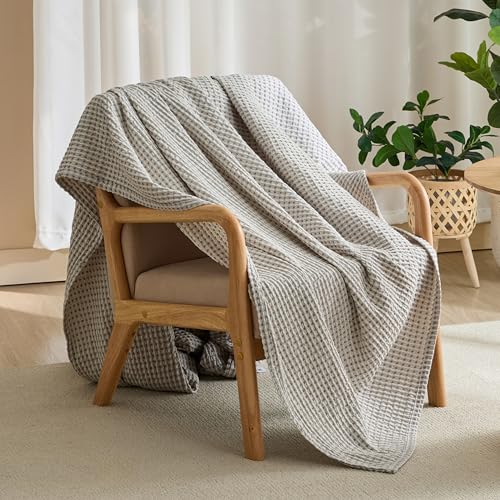 EGOHOME Manta Ligera de Algodón con Diseño Bicolor a Cuadros en Patrón Waffle miniatura 6