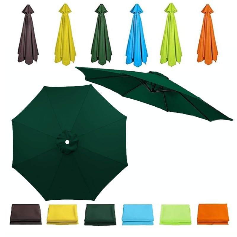 GSKFXJ Patio Umbrella Replacement Canopy 6.5ft 7.5ft 8ft 9ft 10ft Outdoor Table Umbrella Top Cover for 6Ribs 8Ribs Parasol Replacement Cover Round(Dark Green,2.5m/8ft-8Ribs)