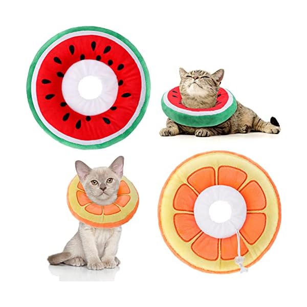 Frienda 2 pieces adjustable cat cone collar soft cat recovery collar cute cat elizabethan collars pet neck cone for kitten and small dogs, orange and watermelon