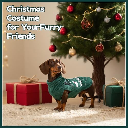 Hjyokuso Dackel Pullover M, Süßer Hundepullover mit Dackelmuster, Rollkragen Strickpullover für kleine Hunde, Weicher Winter Hundemantel, Weihnachten & Geburtstag Grün