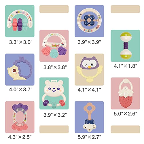 10Pcs Baby Toys Rattles Set, Toddlers Chewing Teething Toys Grab Shaker Hand Bells And Spin Rattle Musical Toy Playset Early Educational Gift Toys For Baby Newborn Infant 6-12 Months #TOP5