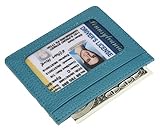 DKER Handmade Genuine Leather Unisex Slim Super Thin Card Holder With ID Card Window - Light Blue