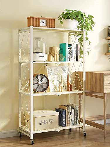 4 Tier Foldable Shelving Unit, Lanstics Folding Shelves Heavy Duty Storage Shelving With Wheels Metal Shelf Standing Shelves Units For Home Kitchen Living Room #TOP1