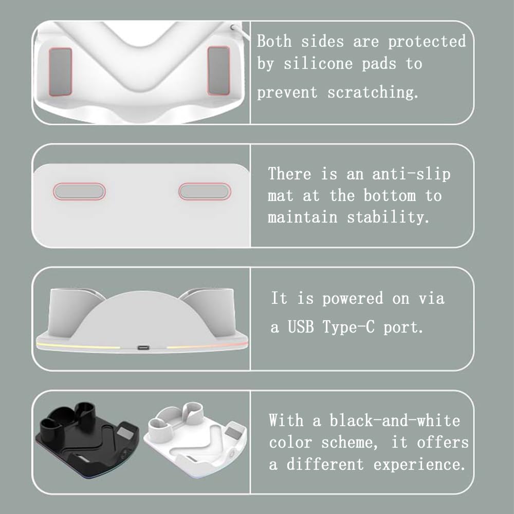 Base de carga para Meta Quest 3S/3/2 - Estación de carga de luz RGB, accesorios para gafas de realidad virtual con soporte para auriculares y controlador