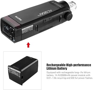 Godox AD200Pro Pocket Flash 2.4G TTL Flash (Speedlite/Bare Bulb) Flash Strobe 1/8000s HSS Monolight with 2900mAh Lithium Battery 200WS for Nikon Sony Fujifilm Olympus Panasonic Pentax Canon Cameras
