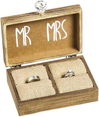 Cypress Home Wedding Decor “and Then Two Become One” Mr. and Mrs. Wooden Ring Holder Decorative Box - 5”W x 6”D x 2”H Elegant Wedding Proposal Rustic Gift Box
