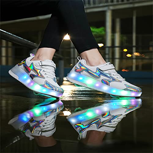 Lovelysi Unisex Jungen Mädchen LED Licht Skateboardschuhe mit Rollen Drucktaste Einstellbare,USB Wiederaufladbar,Inline Skates,Outdoor Sport Gymnastik Running Sneaker