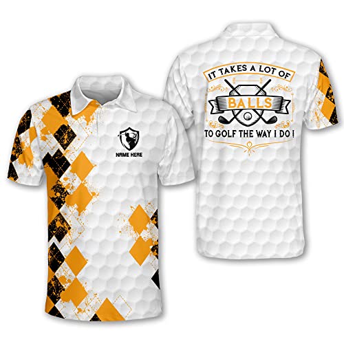 LASFOUR Personalized Funny Golf Shirts for Men It's Take A Lot of Balls to Golf The Way I Do Short Sleeve Polo Dry Fit Lightweight Polo Men's Golf Shirts for Dad, Grandpa (FN4-02)