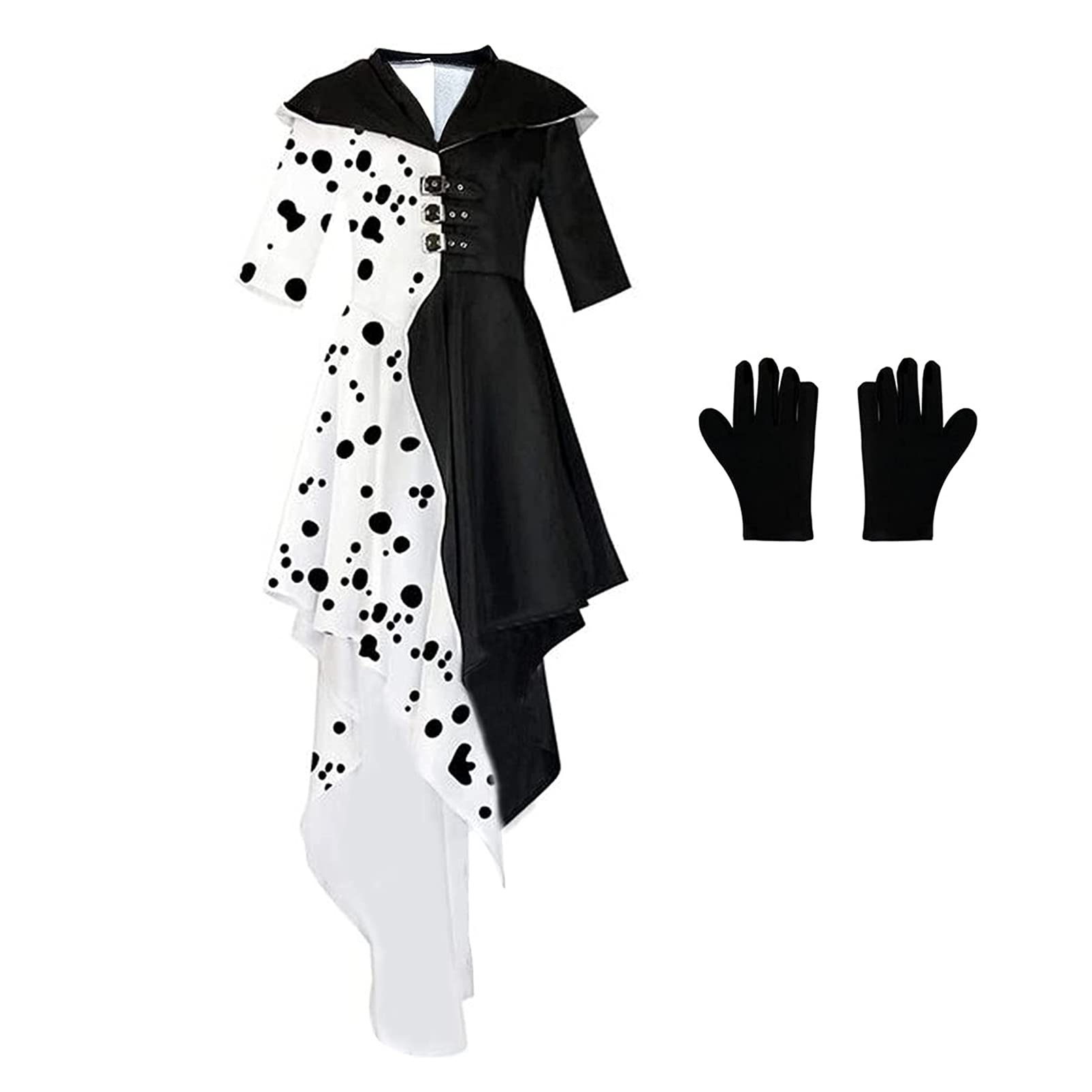 Buy 2021 Cruella Dalmatian Dress Halloween Costume with Gloves Women's