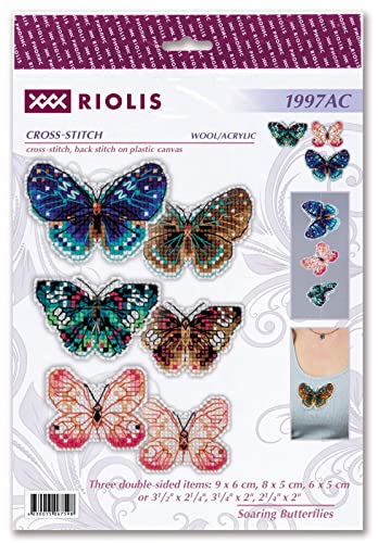 Image of RIOLIS - Soaring Butterflies 1997AC, Cross Stitch Kits 3.15 inchx2 inch, Cross Stitch Kits for Beginners & Advanced, Crossstitching Kits Adult, Counted Stitching Kits, Embroidery Kit