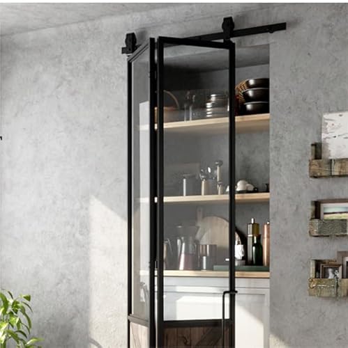 HOCONNIE Kit hardware per porta scorrevole da 100 cm, con doppia piegatura, kit per porta scorrevole per 2 ante dell'armadio