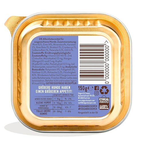 Edgard & Cooper Nassfutter für Hunde, (Rind & Ente, 150 x 11), Getreidefrei, natürliche Zutaten und frisches Fleisch, voller essentieller Aminosäuren