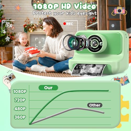 Image of Kids Camera Instant Print, Christmas Birthday Gifts for Girls and Boys | Kids Camera 1080P HD Video Digital Toddler Camera Toy for 3 4 5 6 7 8 9 10 11 12 Years Old