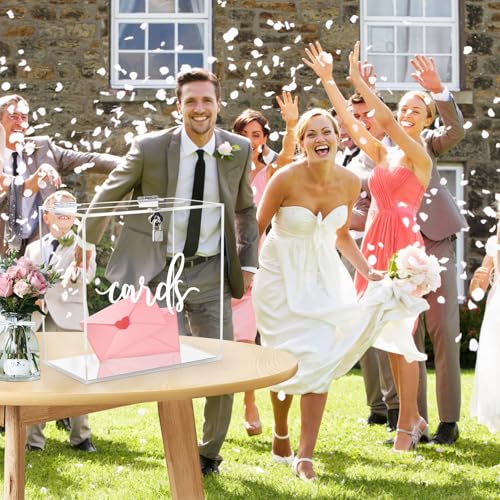 Image of Hooqict Clear Acrylic Card Box with Lock and Slot, Thick DIY Wedding Gift Card Box for Party, Graduation, Wedding Reception, Retirement, Bridal or Baby Shower, Raffle Ticket Money Envelope Holder