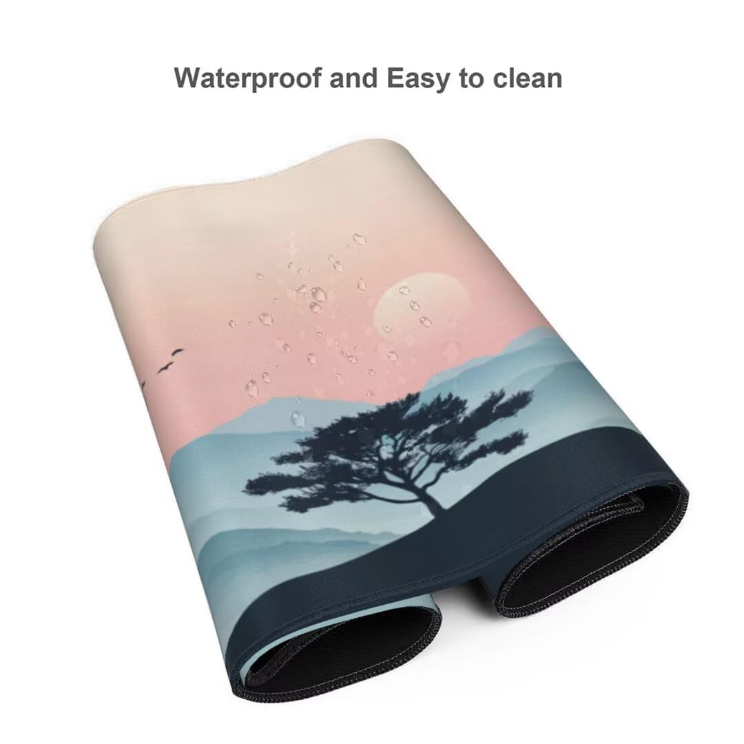 Tappetino Mouse XXL 1400x600x3mm Tappetino Mouse Tramonto Albero Impermeabile Tappetino Gaming Mouse Pad XXL Tappetino Scrivania, Base Antiscivolo Migliora Precisione e Velocità per Desktop/Ufficio