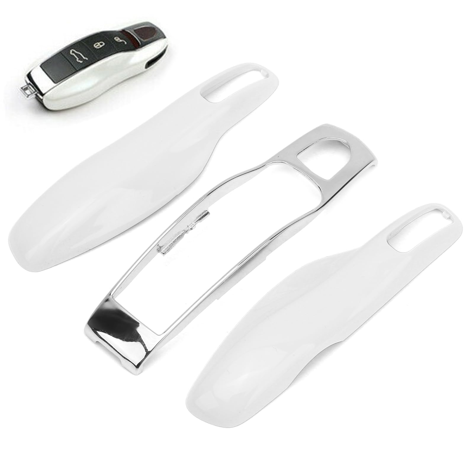 Caso de llave remota-Carcasa de control remoto para coche(Blanco perla + Concha intermedia plateada)