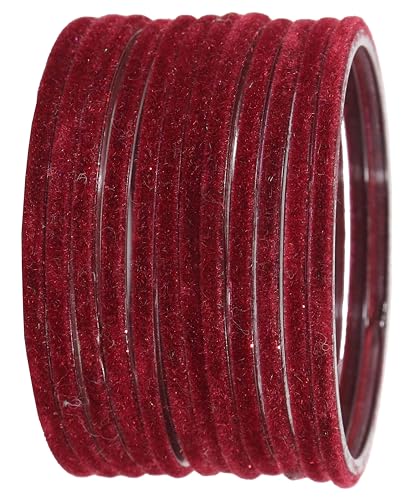Image of NMII Glass Velvet Bangles Set For Women and Girls | Plain Glass Bangles | Velvet Chudi | Simple Bangles For Women | Stylish Glass Bangles- Set of 24