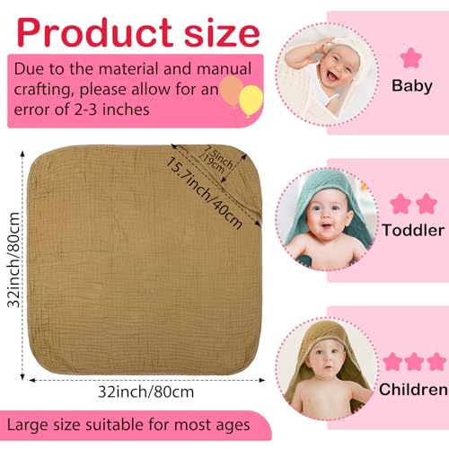Image of Peryiter 6 Pcs Muslin Hooded Baby Towels, 32 inchx 32 inch Cotton Newborn Bath Towel Muslin Infant Baby Blankets Absorbent Unisex Newborn Registry Gift Essentials for Girls Boys (Orange)