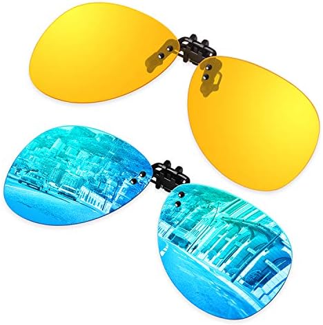 GQUEEN 2-Pack Polarized Clip-on Flip Up Rimless Rectangle Lens Outdoor Driving Fishing Sunglasses for Prescription Glasses,JP24