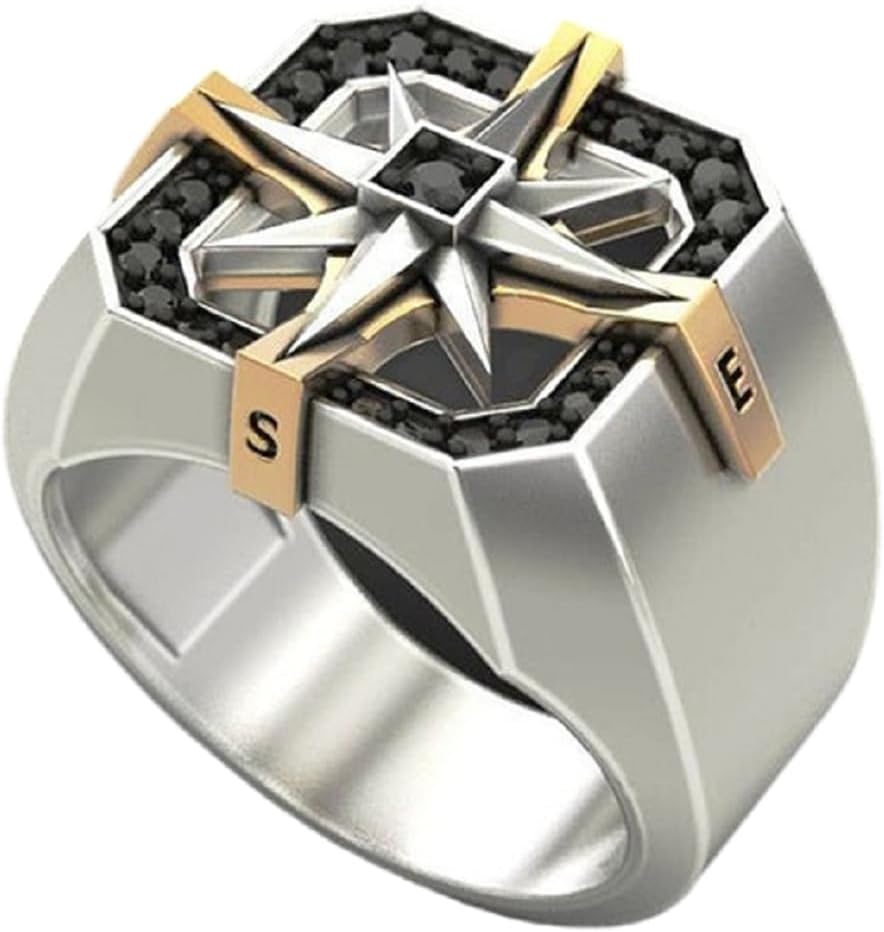 COSJOOHY 925 Sterling Silver Nautical Compass Ring for Men Viking Sailor's Compass Men's Ring Vintage Pirate Sailor Amulet Ring Size 8-13.13