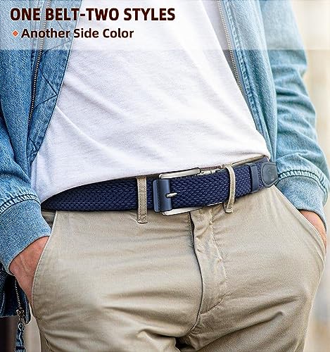 Image of BULLIANT Men Belt Rerversible Golf Belt Stretch Braided for Gift Men 1 3 /8 inch-2 In 1 Belt