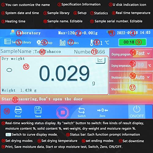 Ruishan 120Gx0.001G Halogen Heating Lab Moisture Analyzer For Rapid Moisture Test 0.01% Readability 180℃ Touch Screen Moisture Balances Compact Design 3 Drying Modes With Usb And Rs232 Ports 110V #TOP3