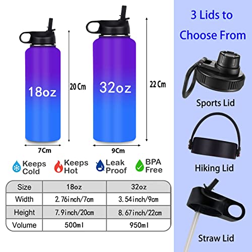 Yescustom Personalized Water Bottles For Kids, Gradient 18Oz Custom Name Stainless Steel Sports Water Bottle With Straw-Insulated Waterbottle Gift For Women Men School Sports #TOP3