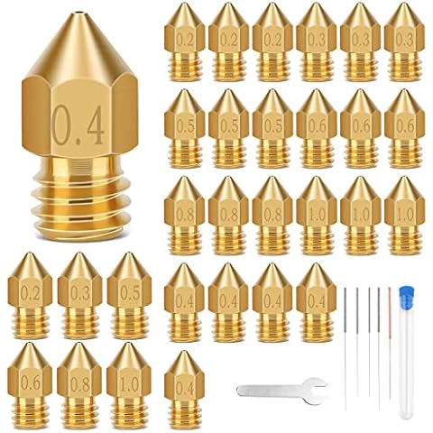LAIHIFA 30PCS 3D Printer Nozzles, High Temperature&Wear Resistance, Better Thermal Conductivity Brass 3D Printer Nozzle 0.2mm, 0.3mm, 0.4mm, 0.5mm, 0.6mm, 0.8mm, 1.0mm for MK8, Ender 3, Creality CR10 Cover