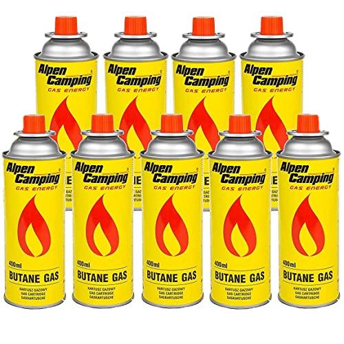 Alpen Camping Butane 9 x 400 ml - Pour réchaud à gaz - Brûleur à souder - 400 ml - EN417 (9)