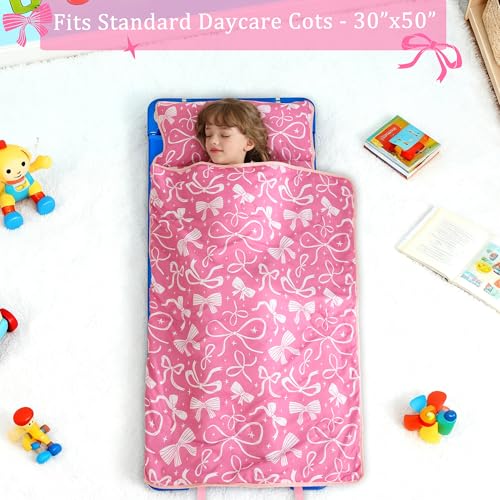 Image of Toddler Nap Mat for Preschool 50''x30'' Sleeping Mat with Removable Pillow and Minky Blanket for Kids Ages 3-7 Roll Up Soft Sleeping Bag for Boys Girls Kindergarten Daycare Sleepover