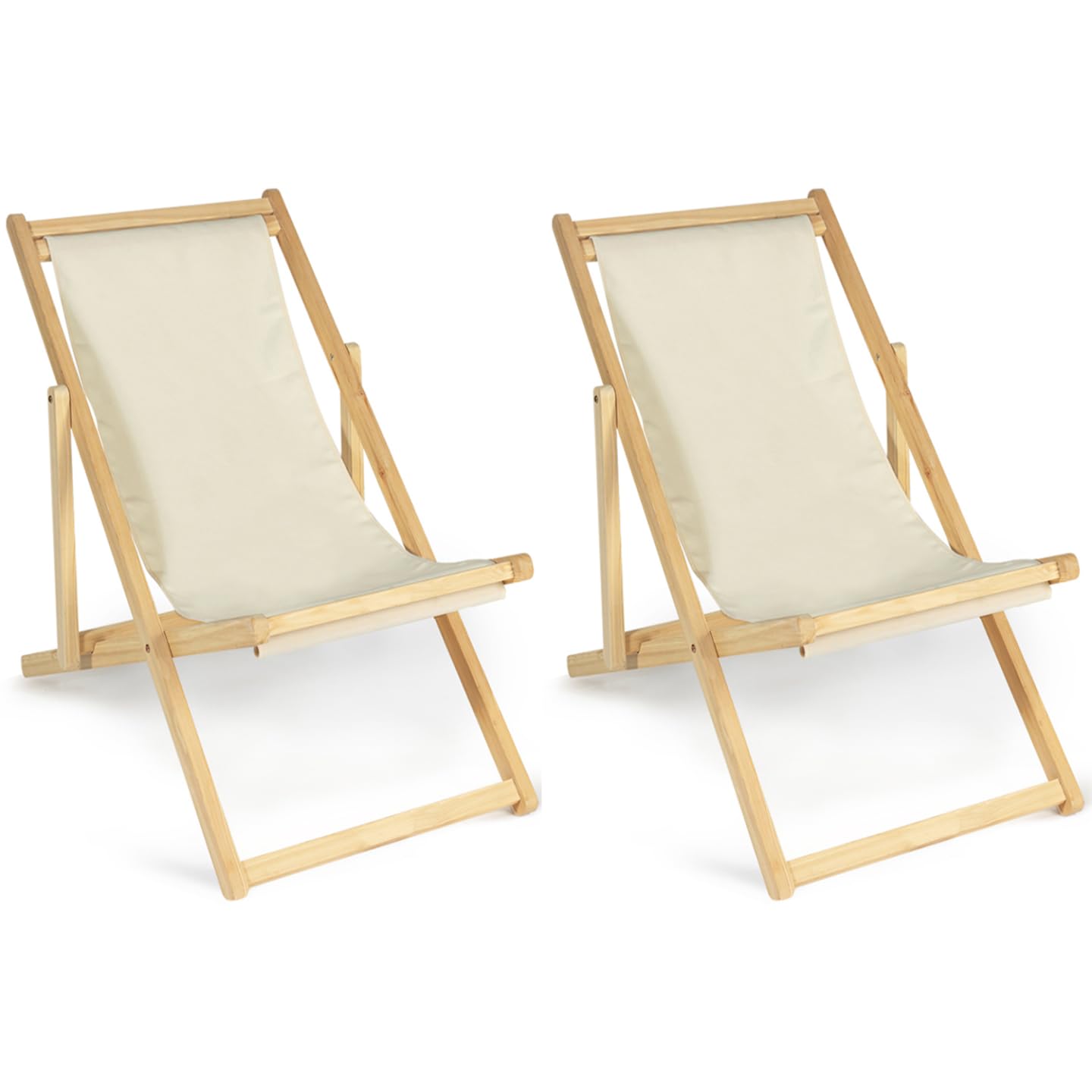 IDMarket - Lot de 2 chaises Longues Pliantes chilienne Bois Toile écrue