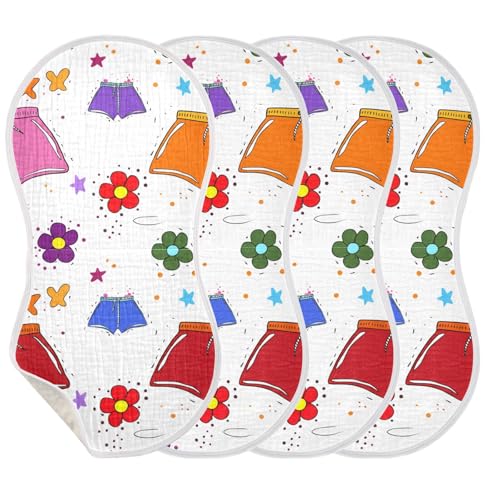 Muslin Burp Cloth for Baby 4PCS Cartoon Floral Summer Shorts Super Absorbent Burping Cloths, Bibs for Newborn Boys Girls - Main Image