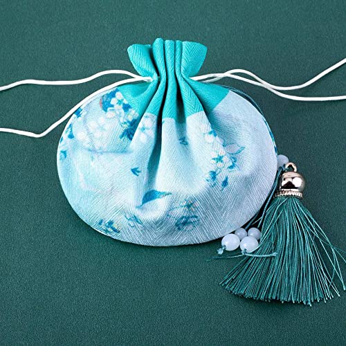 4 Bolsas de Tela Chinas con Cordón Azul 10x12 cm miniatura 1