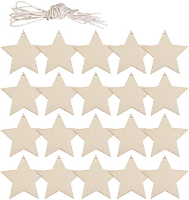 Healifty 50 Pcs Star Wood Star Wooden Pieces Cutouts Unfinished Wood Ornaments for Craft DIY Projects Gift Tags Wedding Xmas Party Home Decoration