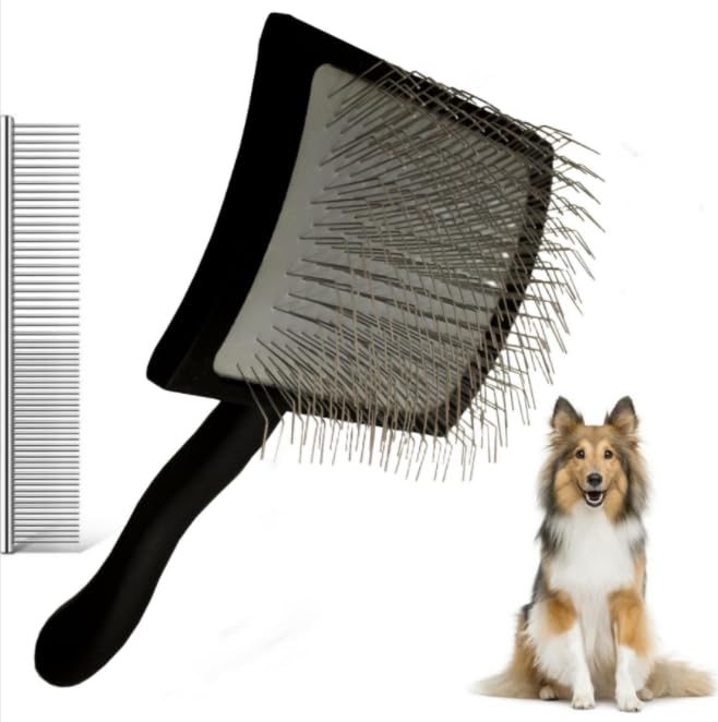 Slicker Spazzola professionale per cani con manico in legno, per rimuovere facilmente il pelo sottobosco, nodi e infeltrimenti, spazzola extra lunga per barboncini, barboncini, orsacchiotti, cockapoo