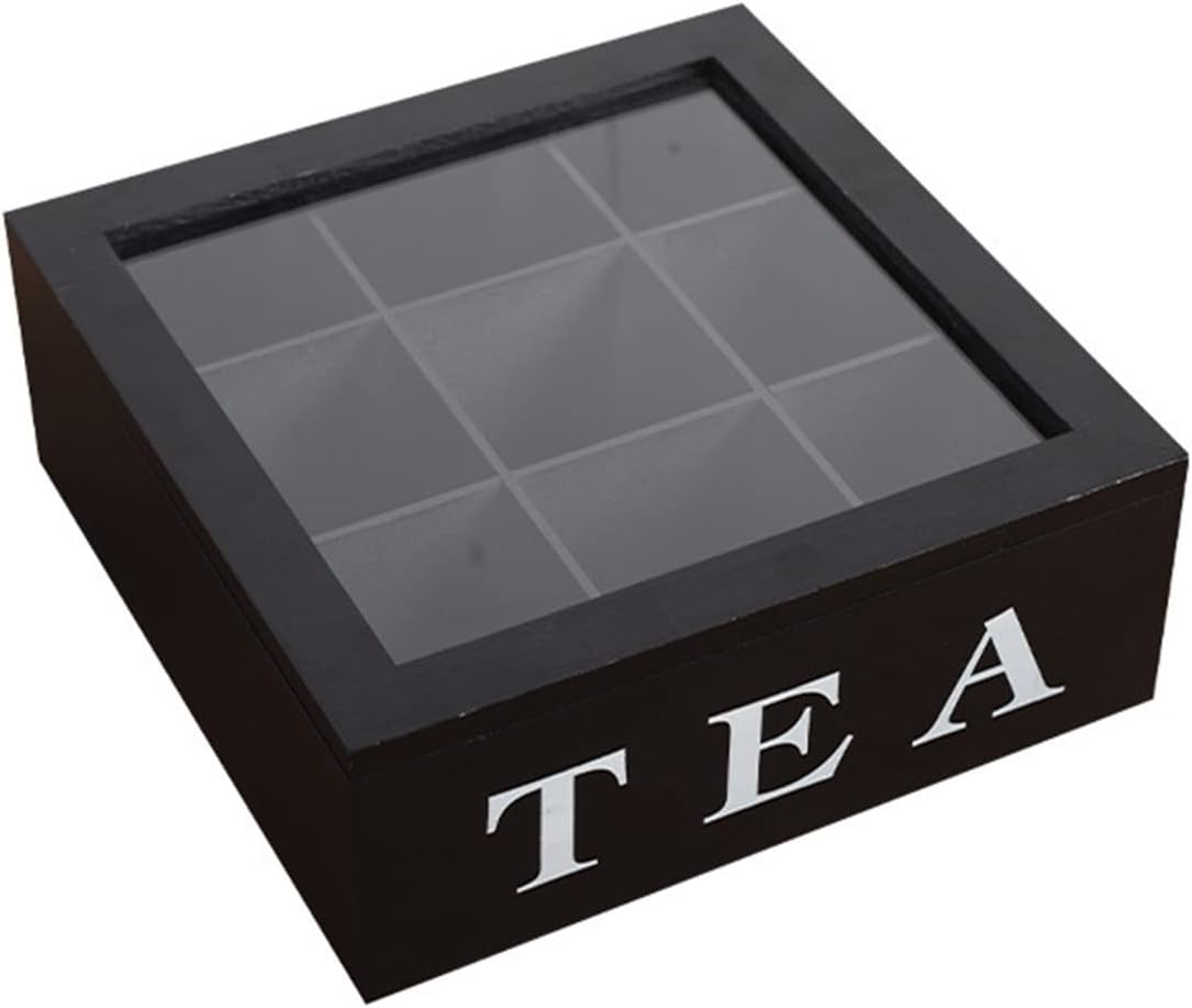 EOFLW Break Tradition Black Wooden Tea Organizer with Lid