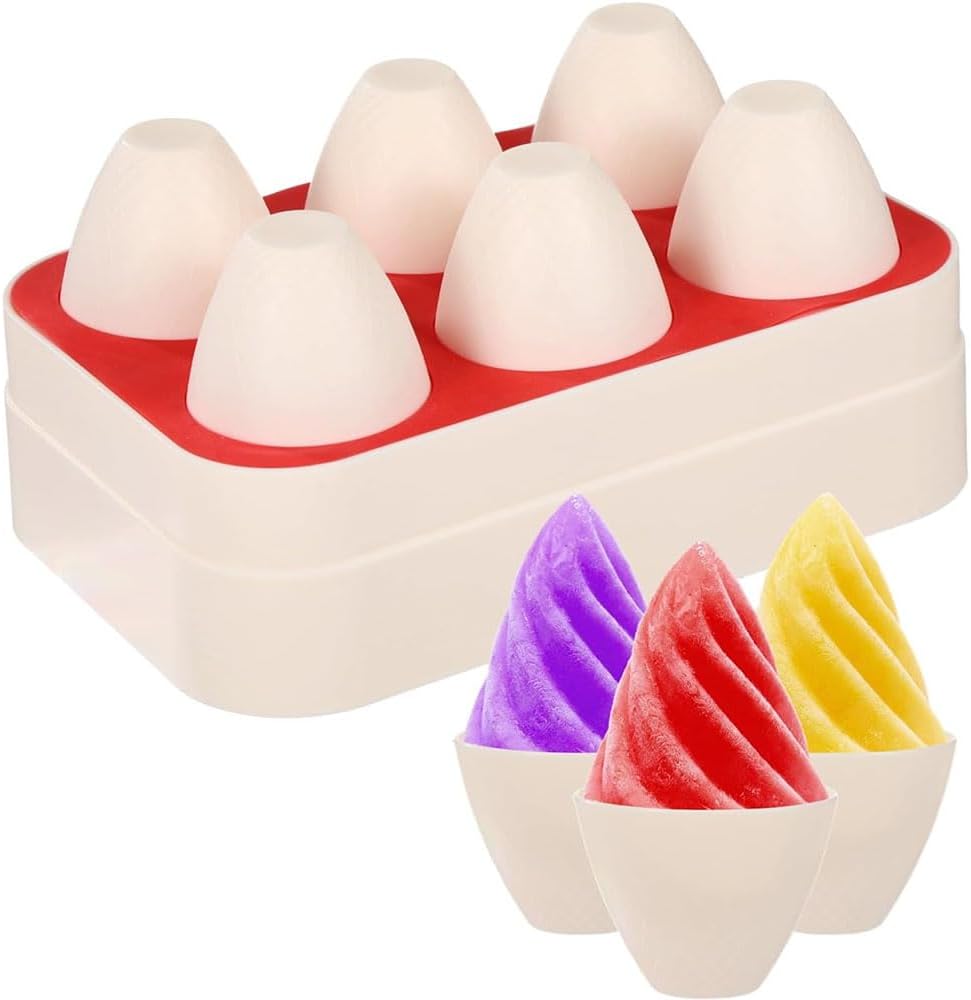 Popsicle Mold, 6 Pack Silicone Cone Shape Ice Cream Moulds for Summer Treat Supplies (Red)