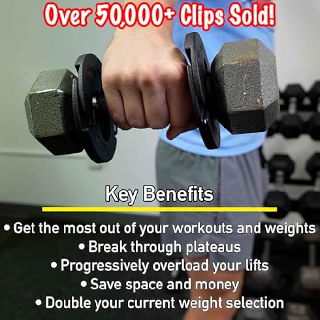 1.25 Pound Weight Clips ¨C Adds 2.5 Total Pounds - For Dumbbells, Kettlebells, and Barbells - Makes 7.5 12.5 17.5 22.5 27.5 Pound Dumbbells - (4 Clip Pack)