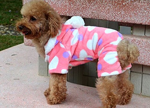 smalllee_lucky_store Small Dog Fleece Pajamas Pyjamas Pjs Dog Outfits Puppy Jumper Hoodie Jumpsuit Doggie Pullover Yorkie Chihuahua Clothes Heart Print Pink S - Image 3