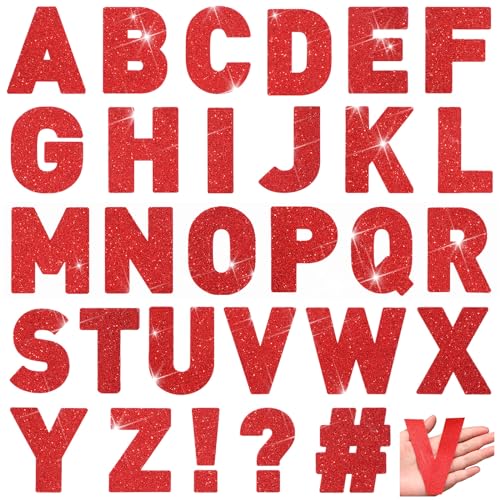 Image of Harloon 232 Pcs Large Glitter Letter Stickers 24 Sheets Classroom Bulletin Boards Decorations Big Font Alphabet Letter Self Adhesive Letters Stickers Back to School Decor DIY Craft(Red,4 Inch)