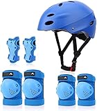 Skaterhelm Knieschoner Kinder Ellenbogenschützer Protektoren Helm für BMX Fahrrad Skateboard Scoot Ride Helmet für Kopfumfang 55-57cm Verstellbar