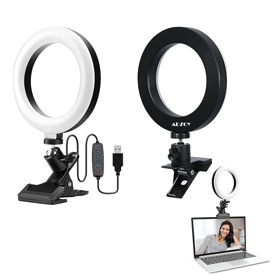 ADZOY Premium Video Conference Lighting,6.3" Selfie Ring Light with Clamp Mount for Webcam Light with 3 Light Modes&6 Level Dimmable for Laptop/PC Monitor/Desk/Bed/Office/Makeup/YouTube/TIK Tok