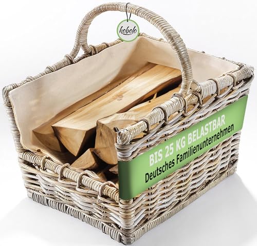 Kobolo Holztrage aus Rattan | 50x38x45 cm | grau | stabiler...