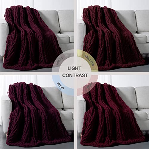 Carriediosa Chunky Knit Throw Blanket Chenille Loop Yarn Handmade Soft Fluffy Throws For Couch Sofa Bed Home Decor Breathable Cozy Heavy Thick Knitted Blanket Washable, 50" X 60" Burgundy Red #TOP5