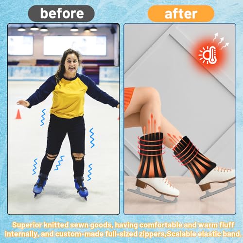 Image of TUYUU Zipper Leg Warmers and Headband Set, Fleece Lined Knit Legwarmers for Figure Skating, Ice Skating, Dance & Hockey